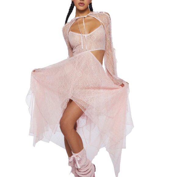 Current Mood Fairydust Chronicles Light Pink Asymmetrical Lace Dress Size L NWT - Picture 1 of 12